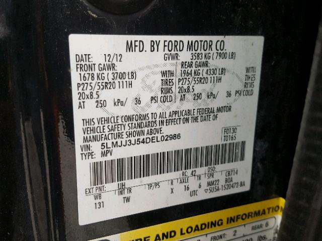 5LMJJ3J54DEL02986 - 2013 LINCOLN NAVIGATOR 黑色 照片 10