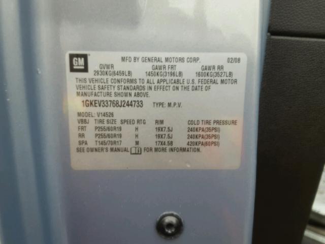 1GKEV33768J244733 - 2008 GMC ACADIA SLT ნაცრისფერი ფოტო 10