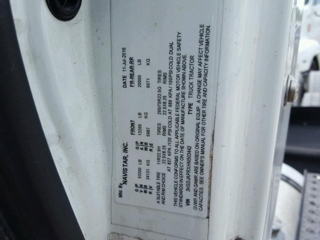 3HSDJAPRXHN503442 - 2017 INTERNATIONAL PROSTAR 白色 照片 10