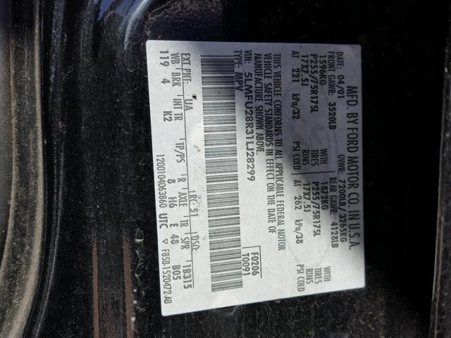 5LMFU28R31LJ28299 - 2001 LINCOLN NAVIGATOR BLACK photo 10