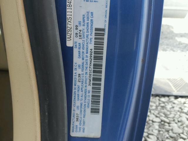 3VWCD21C7YM429924 - 2000 VOLKSWAGEN NEW BEETLE ლურჯი ფოტო 10