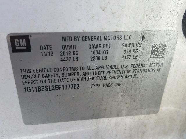 1G11B5SL2EF177763 - 2014 CHEVROLET MALIBU LS 白色 照片 10