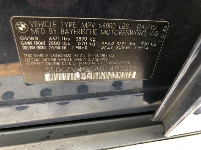 5UXZV4C54BL400019 - 2011 BMW X5 XDRIVE3 BLUE photo 10