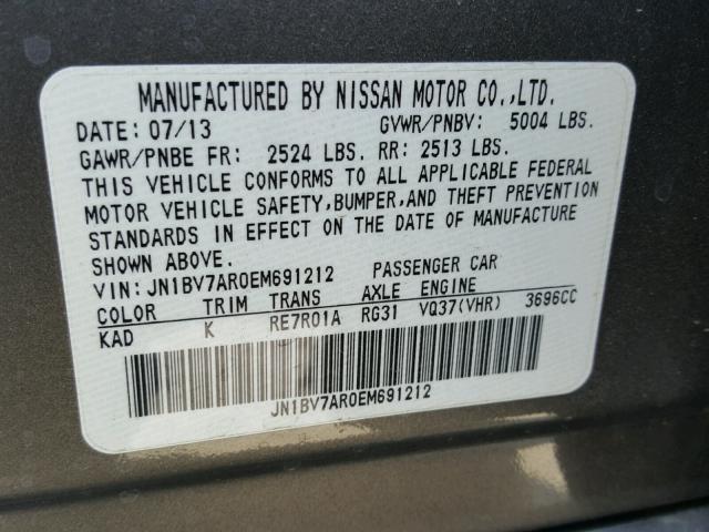 JN1BV7AR0EM691212 - 2014 INFINITI Q50 BASE GRAY photo 10