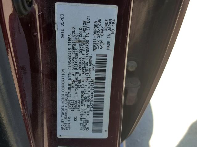 JTLKT324440134389 - 2004 TOYOTA SCION XB ბურგუნდია ფოტო 10