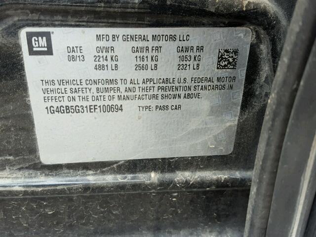1G4GB5G31EF100694 - 2014 BUICK LACROSSE CHARCOAL photo 10