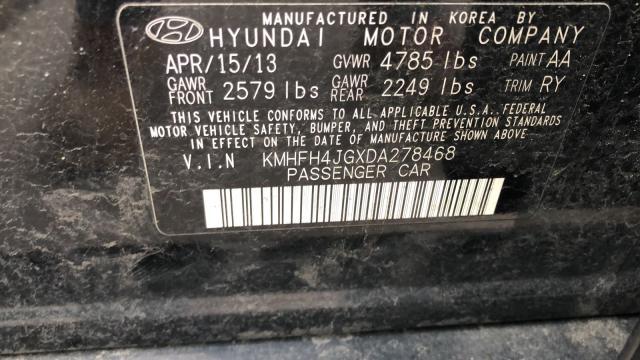 KMHFH4JGXDA278468 - 2013 HYUNDAI AZERA GLS BLACK photo 9