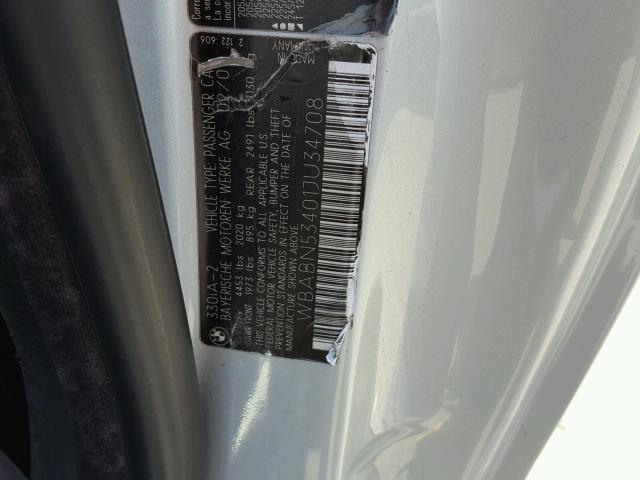 WBABN53401JU34708 - 2001 BMW 330 CI SILVER photo 10