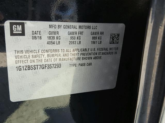 1G1ZB5ST7GF357293 - 2016 CHEVROLET MALIBU LS 黑色 照片 10