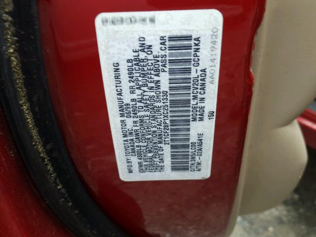 2T1CF28P1XC251330 - 1999 TOYOTA CAMRY SOLA RED photo 10