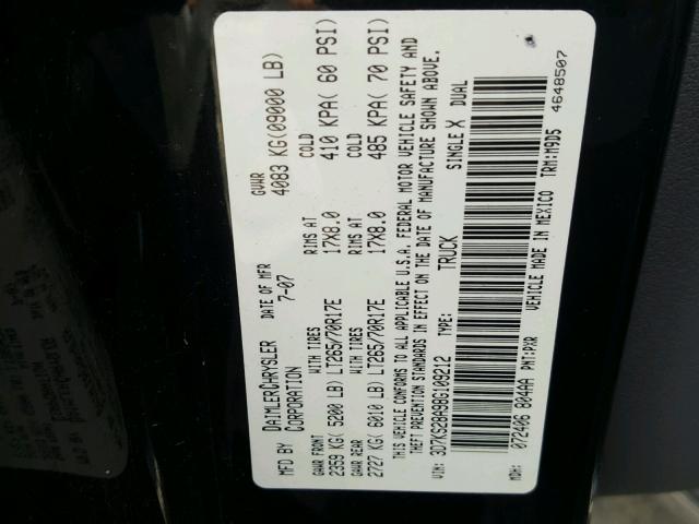 3D7KS28A98G109212 - 2008 DODGE RAM 2500 S BLACK photo 10