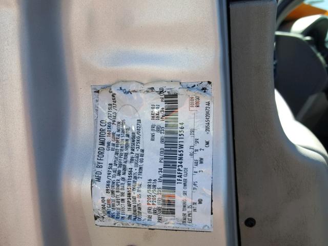 1FAFP34N65W115564 - 2005 FORD FOCUS ZX4 SILVER photo 10