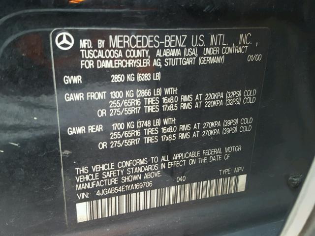 4JGAB54E1YA169706 - 2000 MERCEDES-BENZ ML 320 BLACK photo 10