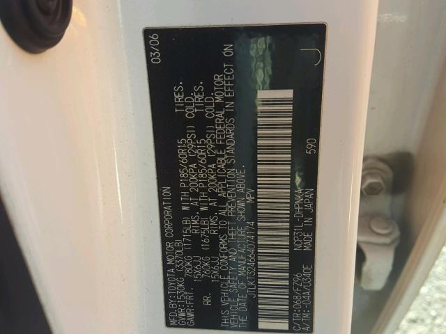 JTLKT324664074174 - 2006 TOYOTA SCION XB WHITE photo 10