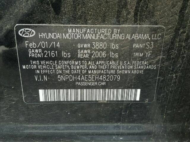 5NPDH4AE5EH482079 - 2014 HYUNDAI ELANTRA SE BLACK photo 10