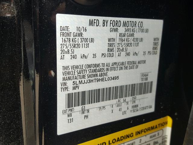 5LMJJ3HT9HEL03495 - 2017 LINCOLN NAVIGATOR BLACK photo 10