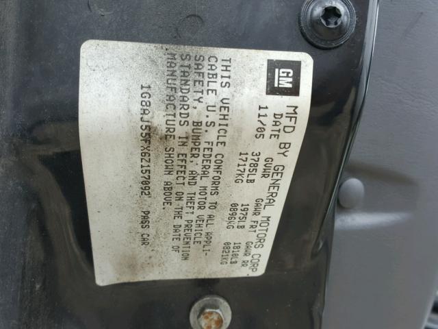 1G8AJ55FX6Z157092 - 2006 SATURN ION LEVEL ვერცხლისფერი ფოტო 10