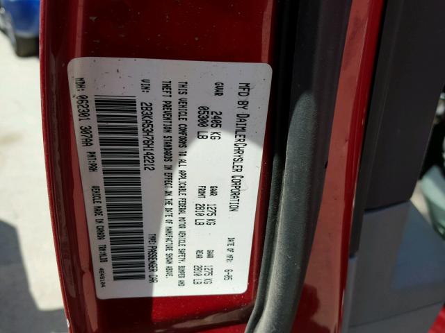 2B3KA53H76H142212 - 2006 DODGE CHARGER R/ RED photo 10