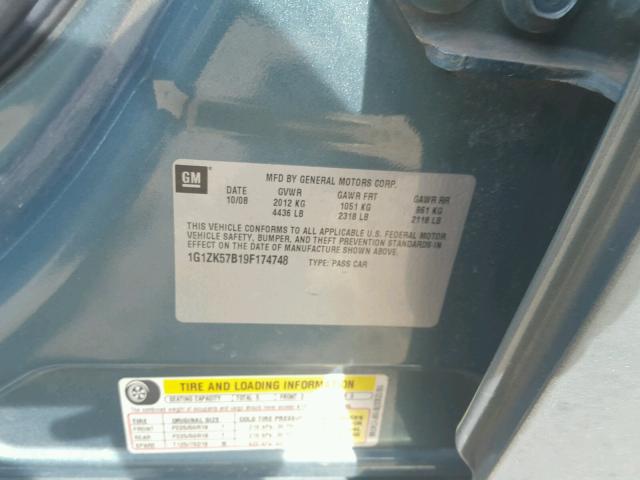 1G1ZK57B19F174748 - 2009 CHEVROLET MALIBU LTZ 青色 照片 10