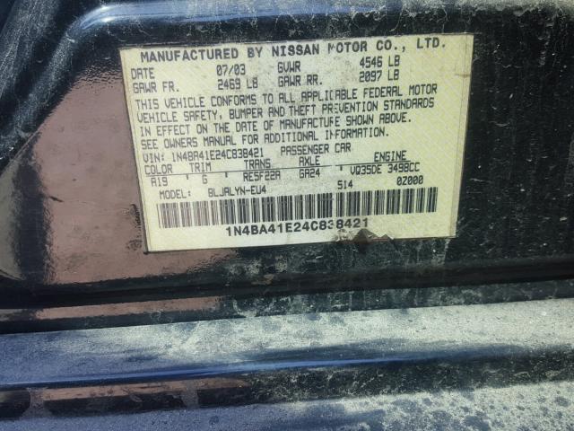 1N4BA41E24C838421 - 2004 NISSAN MAXIMA SE BLACK photo 10