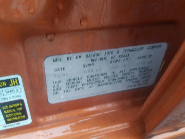 KL1TD566X6B663767 - 2006 CHEVROLET AVEO BASE Қызғылт сары фото 10