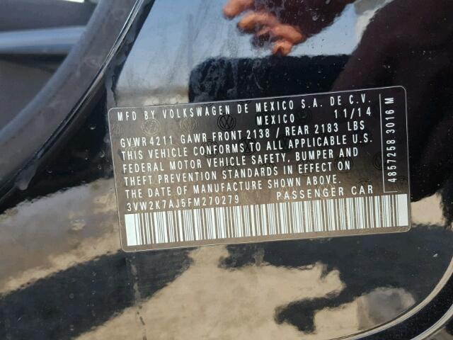 3VW2K7AJ5FM270279 - 2015 VOLKSWAGEN JETTA BASE 黑色 照片 10