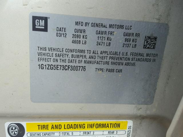 1G1ZG5E73CF300776 - 2012 CHEVROLET MALIBU LTZ 银色 照片 10