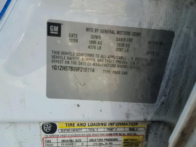 1G1ZH57B99F216114 - 2009 CHEVROLET MALIBU 1LT 白色 照片 10