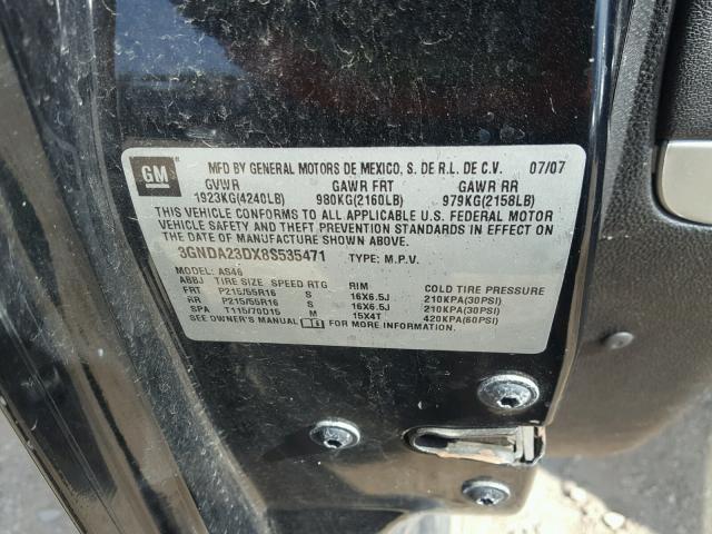 3GNDA13D88S538007 - 2008 CHEVROLET HHR LS შავი ფოტო 10