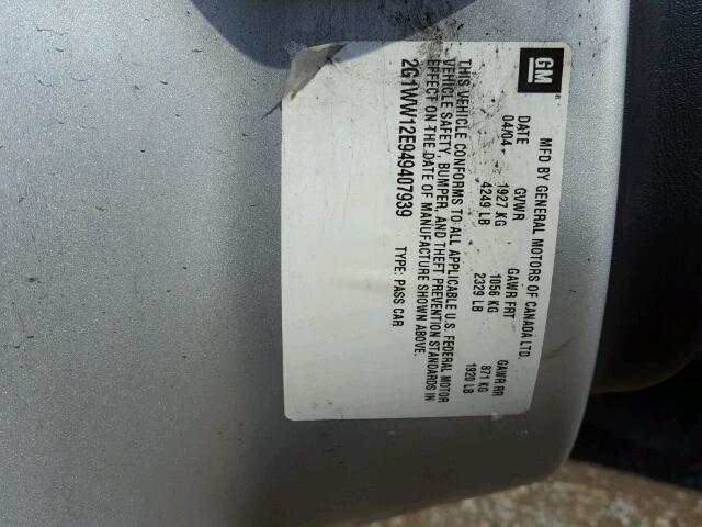 2G1WW12E949407939 - 2004 CHEVROLET MONTE CARL 银色 照片 10