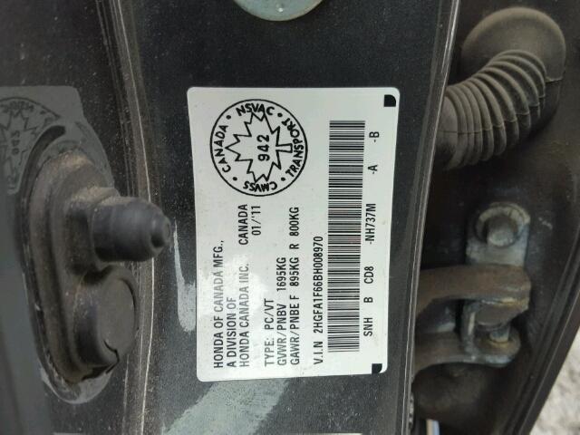 2HGFA1F66BH008970 - 2011 HONDA CIVIC LX-S Մոխրագույն լուսանկար 10