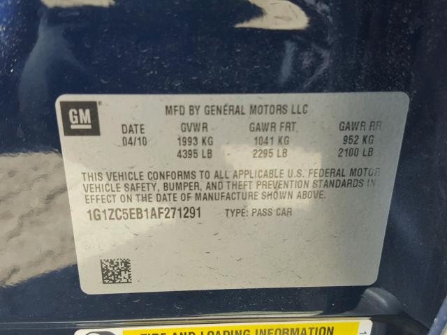 1G1ZC5EB1AF271291 - 2010 CHEVROLET MALIBU 1LT 蓝色 照片 10