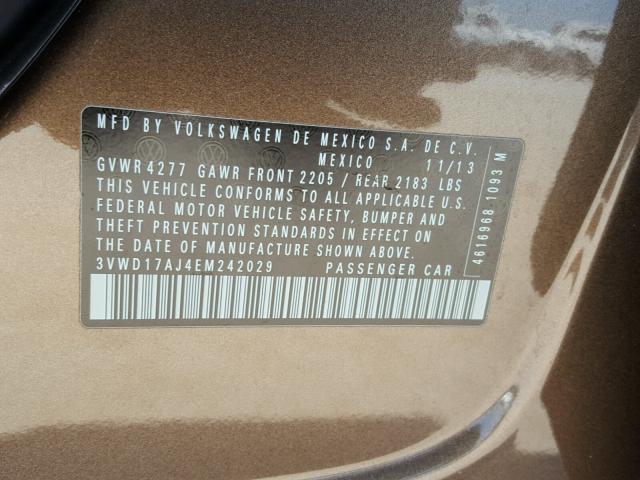 3VWD17AJ4EM242029 - 2014 VOLKSWAGEN JETTA SE BROWN photo 10