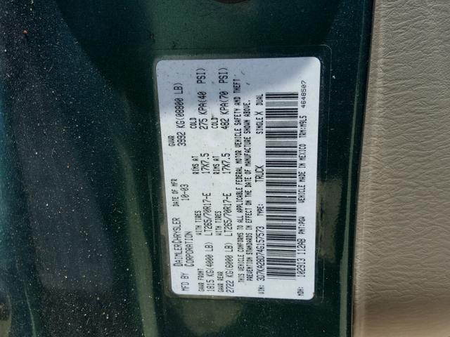 3D7KA28D74G157573 - 2004 DODGE RAM 2500 S GREEN photo 10