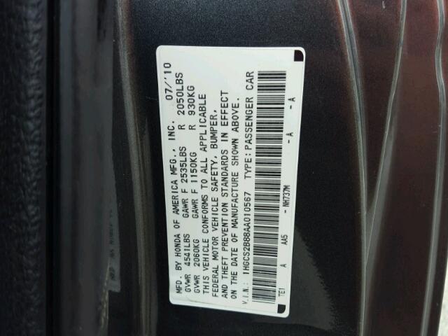 1HGCS2B88AA010567 - 2010 HONDA ACCORD EXL GRAY photo 10