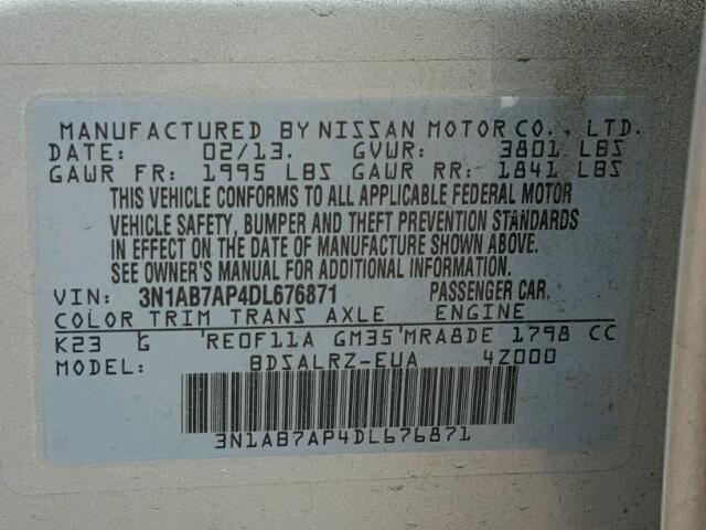 3N1AB7AP4DL676871 - 2013 NISSAN SENTRA S GRAY photo 10