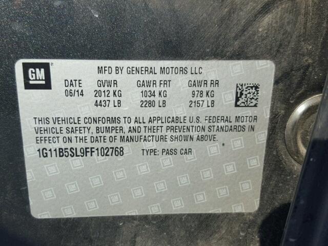 1G11B5SL9FF102768 - 2015 CHEVROLET MALIBU LS 灰色 照片 10