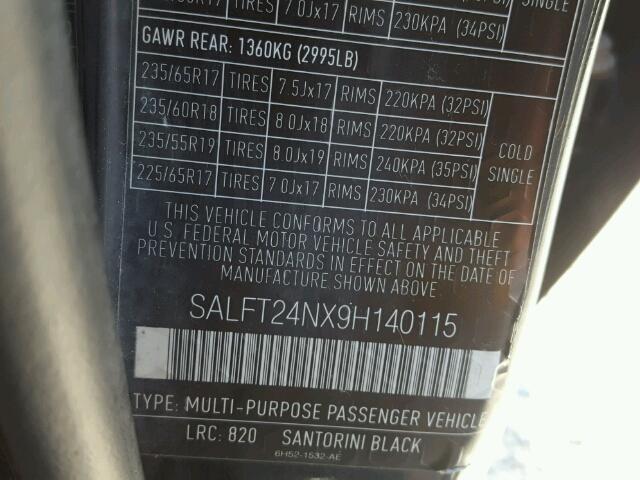 SALFT24NX9H140115 - 2009 LAND ROVER LR2 HSE TE BLACK photo 10