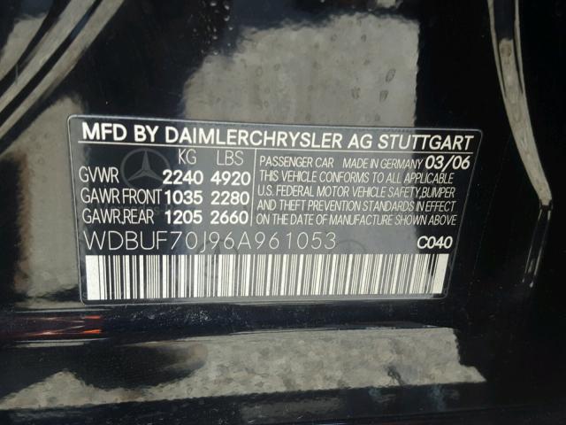 WDBUF70J96A961053 - 2006 MERCEDES-BENZ E 500 BLACK photo 10