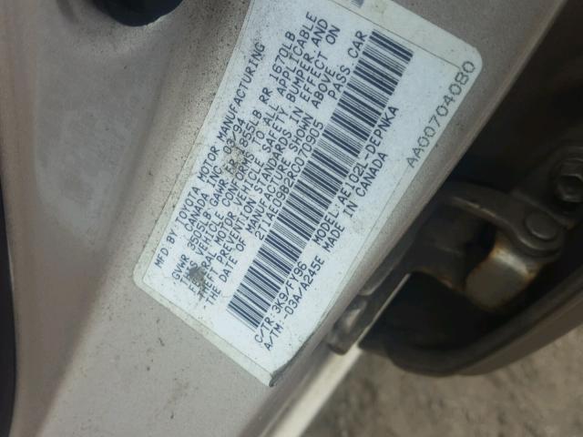 2T1AE09B2RC070905 - 1994 TOYOTA COROLLA LE 棕色 照片 10