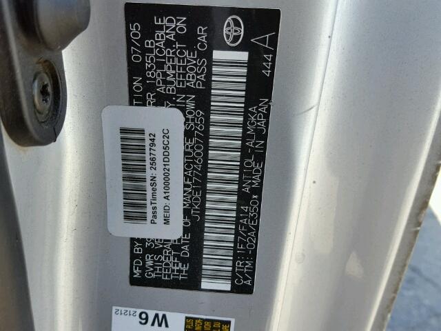 JTKDE177460077659 - 2006 TOYOTA SCION TC SILVER photo 10