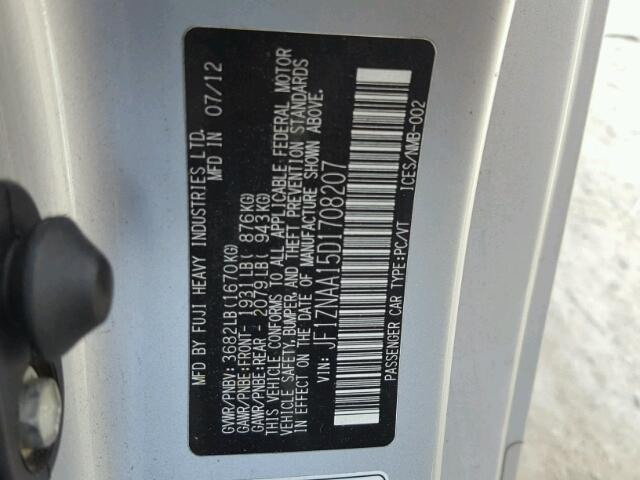 JF1ZNAA15D1708207 - 2013 TOYOTA SCION FR-S ვერცხლისფერი ფოტო 10