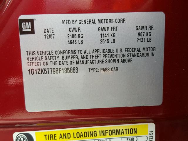 1G1ZK57798F185863 - 2008 CHEVROLET MALIBU LTZ RED photo 10
