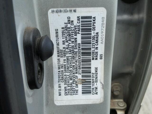 2T1BR32EX3C022459 - 2003 TOYOTA COROLLA CE SILVER photo 10