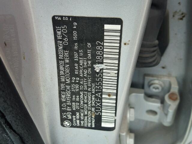 5UXFA13555LY18882 - 2005 BMW X5 3.0I SILVER photo 10