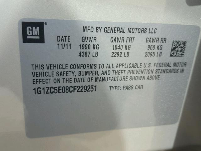 1G1ZC5E08CF229251 - 2012 CHEVROLET MALIBU 1LT GOLD photo 10