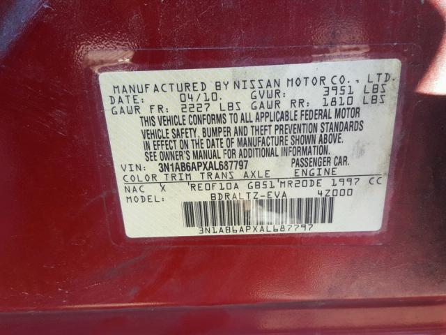 3N1AB6APXAL687797 - 2010 NISSAN SENTRA 2.0 BURGUNDY photo 10