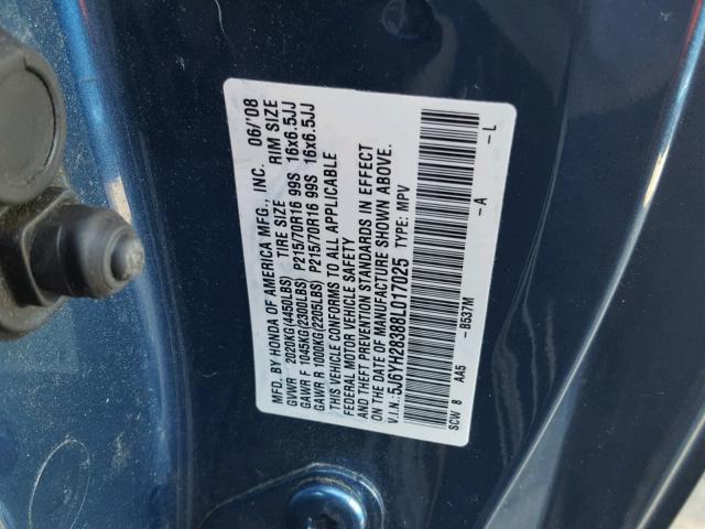 5J6YH28388L017025 - 2008 HONDA ELEMENT LX BLUE photo 10