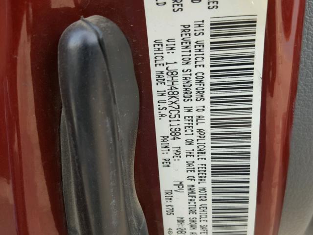 1J8HH48KX7C511984 - 2007 JEEP COMMANDER BURGUNDY photo 10