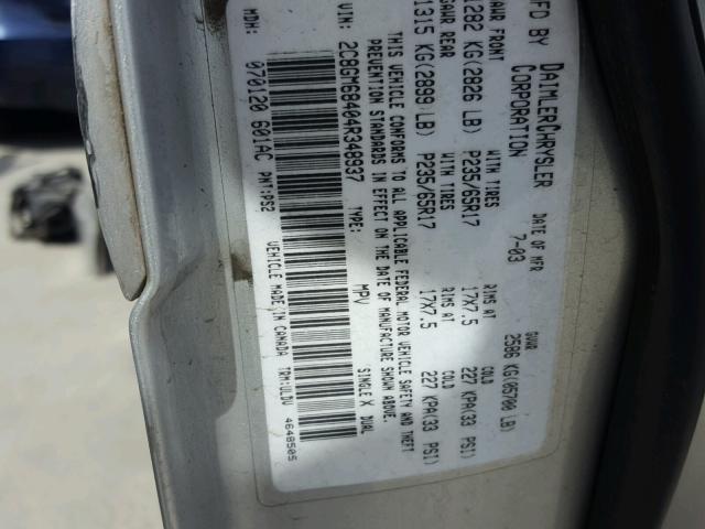 2C8GM68404R348937 - 2004 CHRYSLER PACIFICA SILVER photo 10